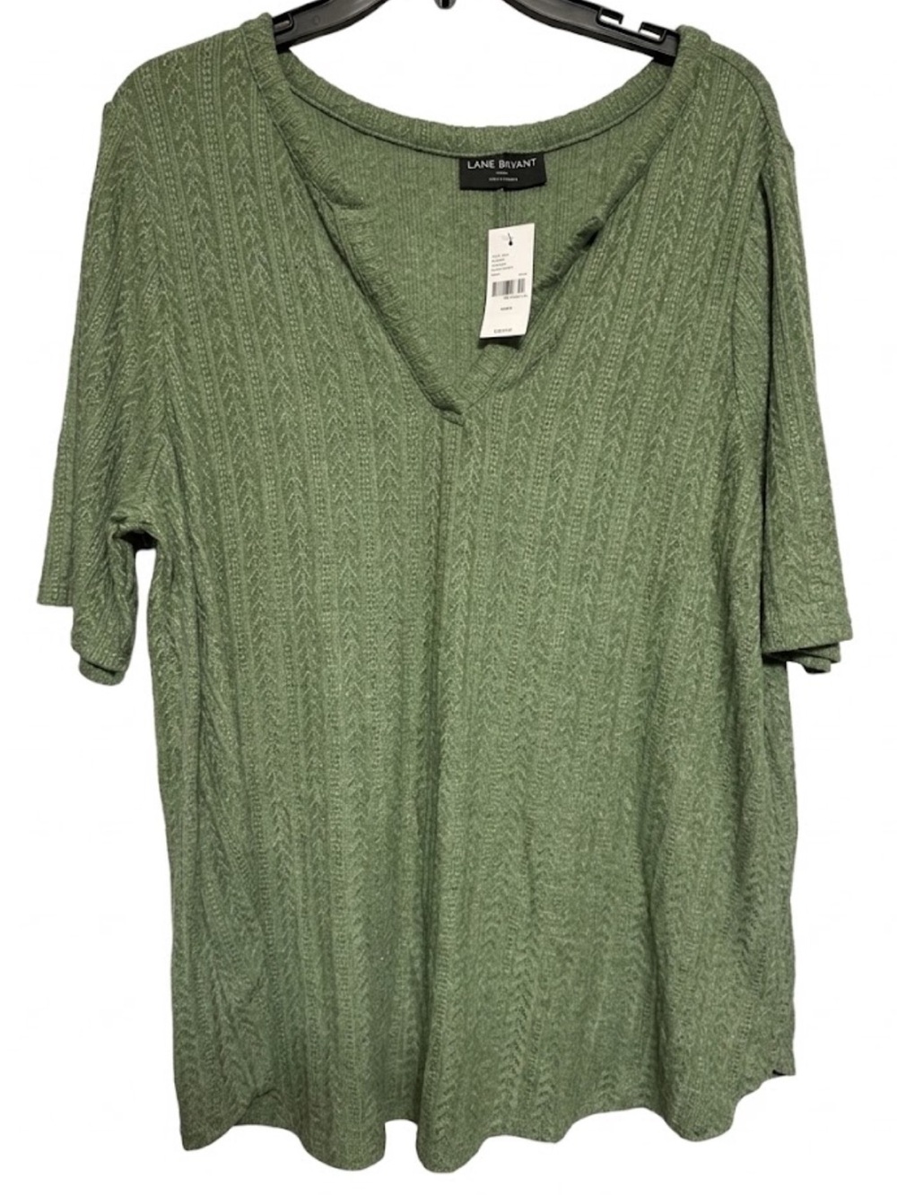Lane Bryant Light Olive Textured V-Neck Short Sleeve Top. NWT